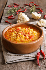 Soup of red lentils and vegetables