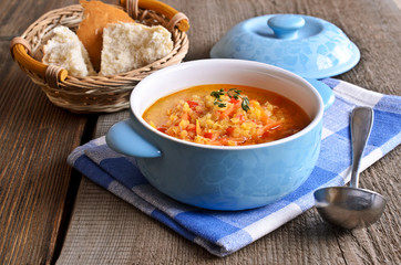 Soup of red lentils and vegetables