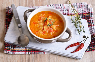 Soup of red lentils and vegetables