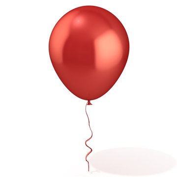 Red balloon with ribbon, isolated on white background 