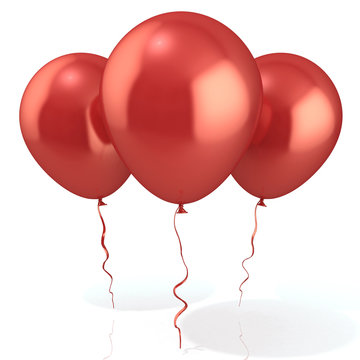Three red balloons, isolated on white background 