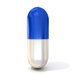 Blue pill capsule, isolated on white background 