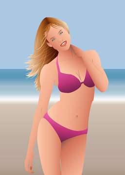 Beautiful Blonde Woman on the Beach