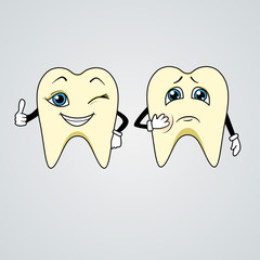 Cartoon of sad and happy teeth