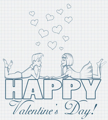 Postcard for Valentine's Day with couple in love in sketch style