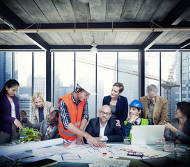 Business People Construction Worker Discussion Teamwork Concept