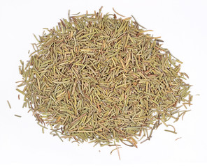 Heap of dried rosemary on a white