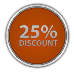 Discount 25 circular icon on white background