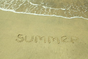 Word Summer written on the sand  beach