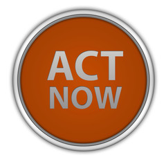 Act now circular icon on white background