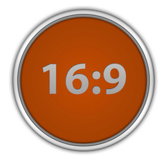 16:9 circular icon on white background