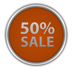 Sale fifty percent circular icon on white background