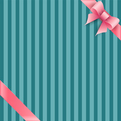 Bow and ribbon on blue striped background