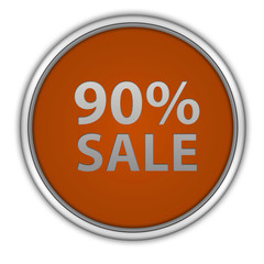 Sale ninety percent circular icon on white background