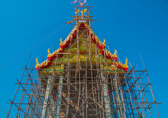 Wooden scaffolding for chapel construction in thailand