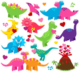 Fototapeta na wymiar Vector Set of Valentine's Day or Love Themed Dinosaurs