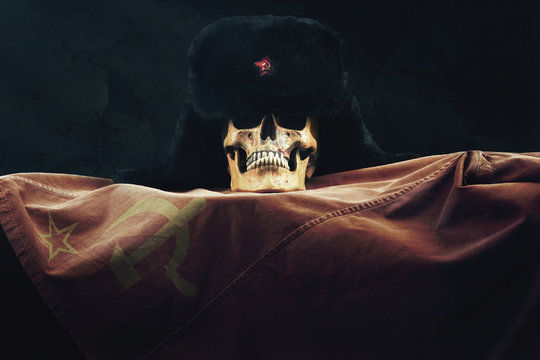 Skull with Russian Flag and old Uschanka