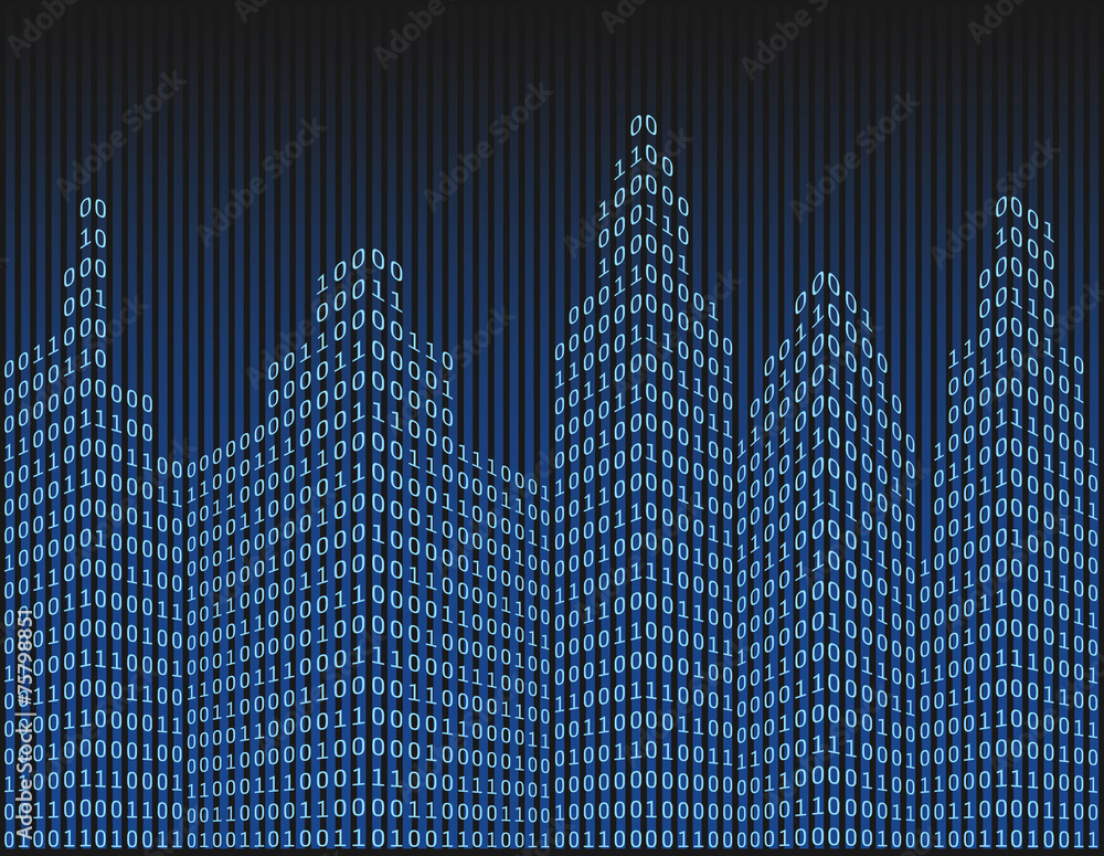 Wall mural binary code in form of futuristic city, vector