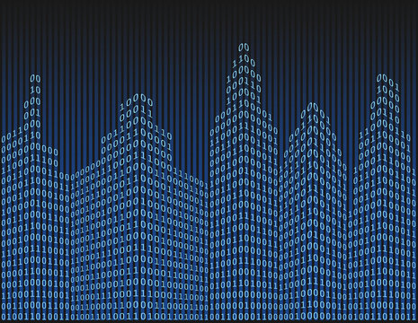 Binary code in form of futuristic city, vector