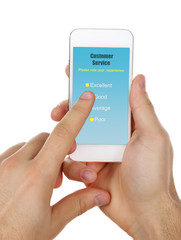 Hand holding cellphone with Customer Service text