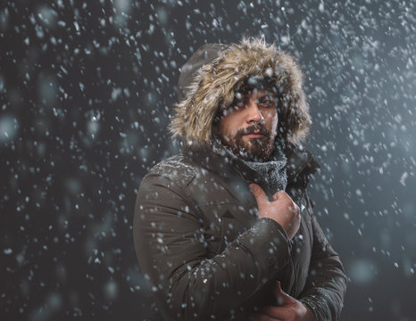 Handsome Man In Snow Storm