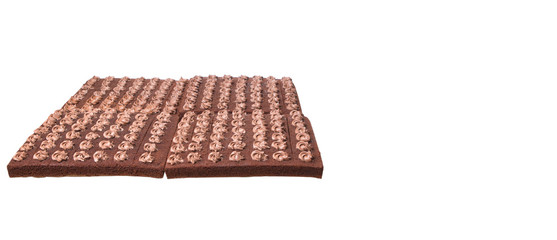 Chocolate sheet cake over white background 