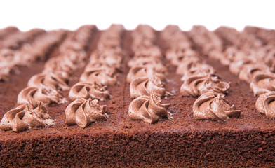 Chocolate sheet cake over white background 