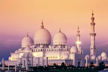 Foto op Canvas Abu Dhabi Sheikh Zayed-moskee bij zonsondergang © Frédéric Prochasson