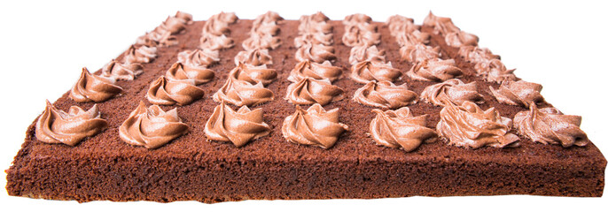 Chocolate sheet cake over white background 