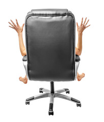 Outspread arms and legs sitting on a chair back.