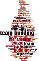 Obraz premium Team building power word cloud concept. Vector illustration