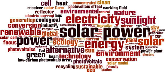 Obraz premium Solar power word cloud concept. Vector illustration