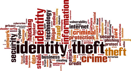 Identity theft word cloud concept. Vector illustration