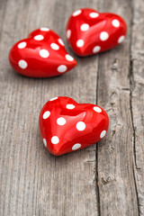 Red Hearts On Wooden Background. Valentines Day