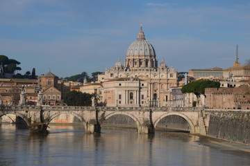 Fototapeta na wymiar Saint Peter's Basilica, view from river Tiber, Rome