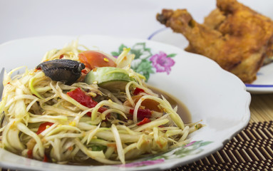 green papaya salad and fried chicken