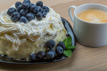 Coffee with blueberry cake