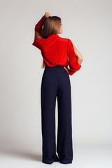 Portrait-style - professional model on a light background.