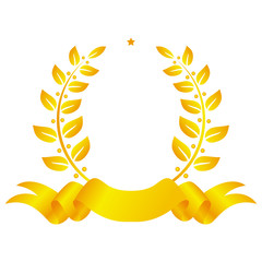 Golden laurel wreath with ribbon and star