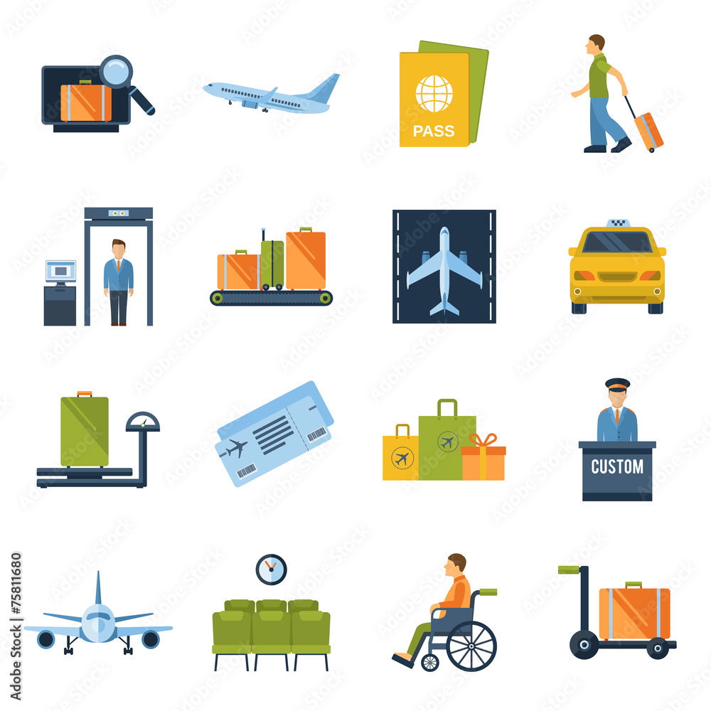 Wall mural Airport Icons Flat