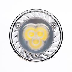 Energy saving LED light bulb closeup photo isolated on white