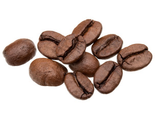 roasted coffee beans isolated in white background cutout