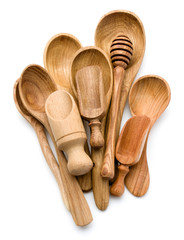Carving wooden spoon isolated on white background cutout