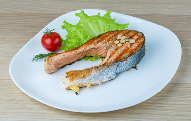 Grilled salmon steak