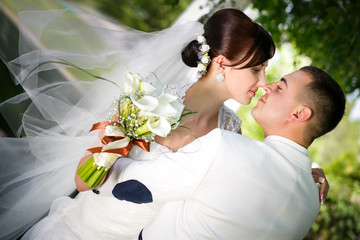 Happy bride and groom on their wedding