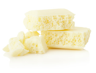 white aerated chocolate isolated on the white background