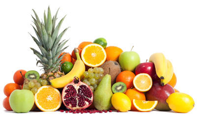 Assortment of fruits isolated on white