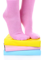 Girl in colorful socks standing