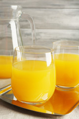Glass of orange juice with slices