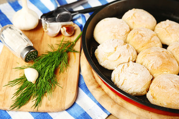 Fresh homemade bread buns from yeast dough